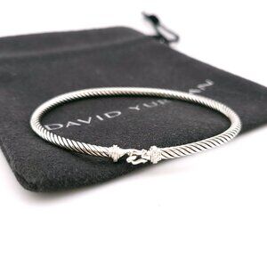 David Yurman Sterling Silver Classis Cable 3mm Diamond Buckle Bangle Bracelet
